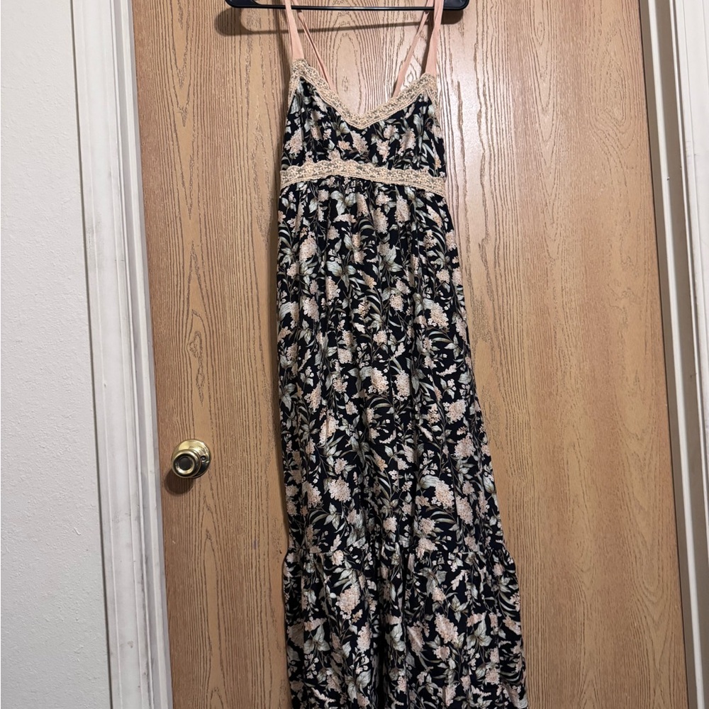 Mine Black and Cream Floral Maxi Dress